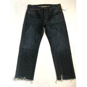 Vince Men's Dark Wash Straight Blue Jeans W/ Raw Hems, Size 31
